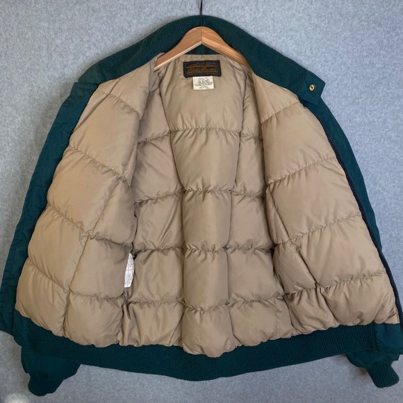 Vintage Eddie Bauer Goose Down Jacket Men's Size Medium Green Tan Made In USA - Picture 6 of 12